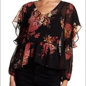 Halogen Floral Ruffle Cold Shoulder Top